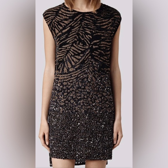 AllSaints beaded elegant cocktail dress. Animal print. Size 4 (EU36) - Picture 1 of 7